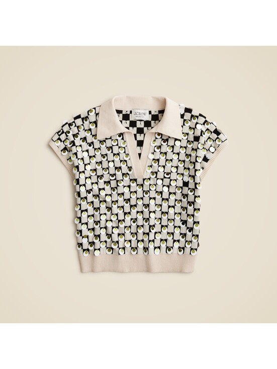 J. Crew Tops - J.Crew Collection Sequin Johnny Collar Sweater Vest Black Cream Medium